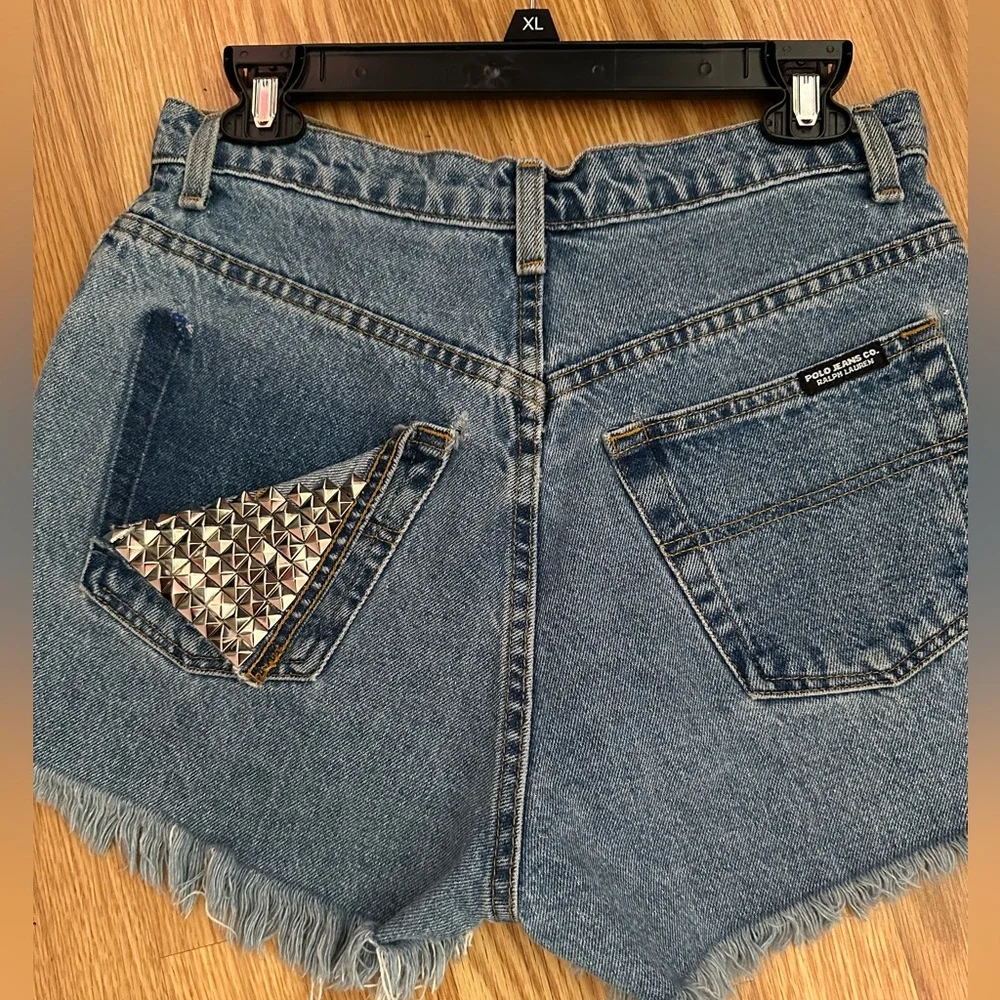 RALPH LAUREN POLO STUDED HIGH WASTE SHORTS JEANS compare to Nordstrom $118 - Picture 6 of 9